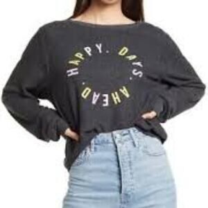 WILDFOX HAPPY DAYS GREY COLORFUL AHEAD WOMEN LONG SLEEVE PULLOVER SIZE XL